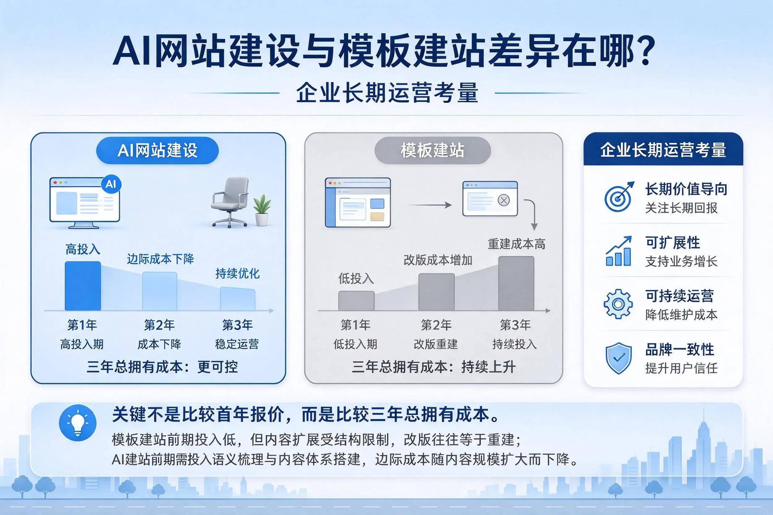 AI网站建设与模板建站差异在哪?新疆企业长期运营考量